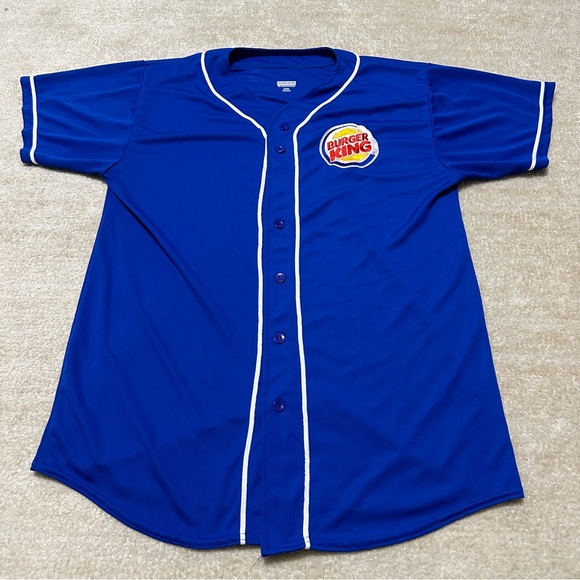 Burger King Adult Large Employee Baseball Jersey Blue Logo - Picture 1 of 5